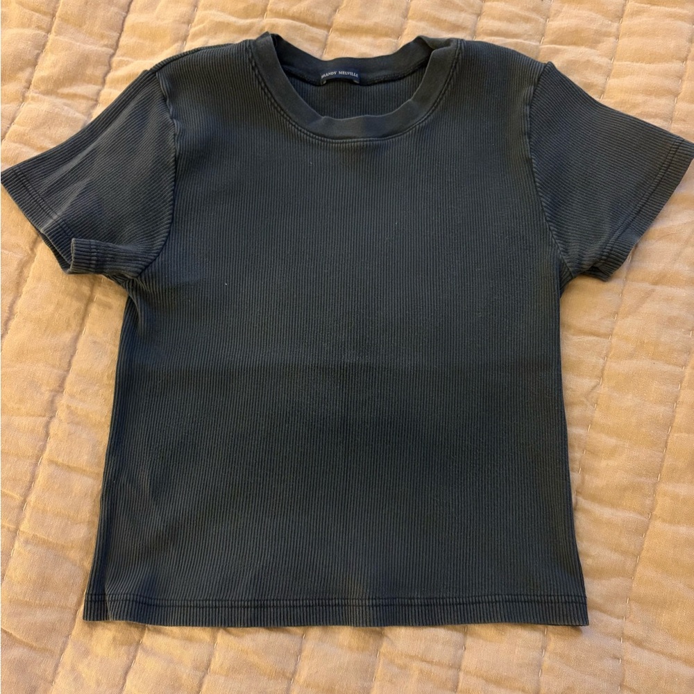Brandy Melville Ribbed Short-Sleeve Tee in Black